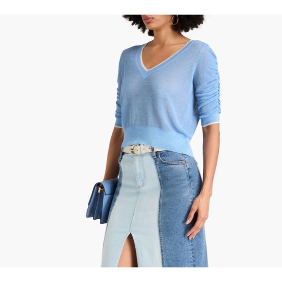 Veronica Beard Light Blue V-Neck Sweater - Picture 3 of 5